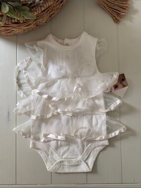 Ivory Ruffled Tulle Baby One-Piece